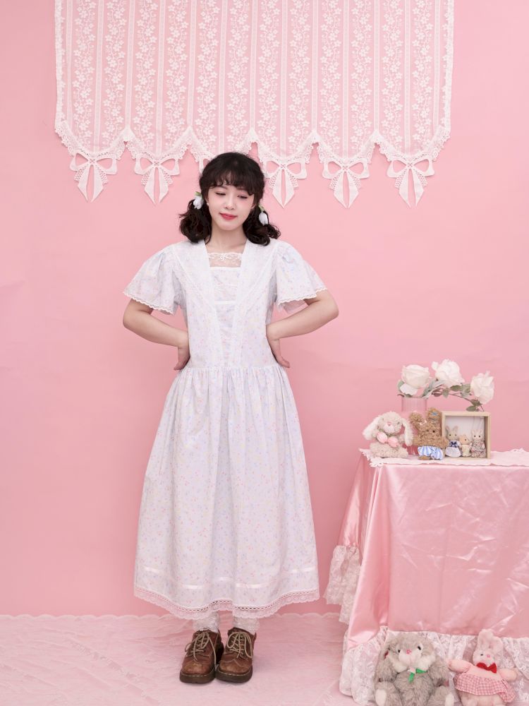 Lace Navy Neck Blue Dress【s0000013495】
