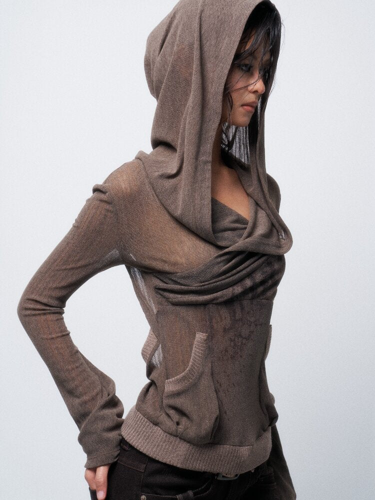 Two-Tone Crossover Print Hooded Top【s0000016062】