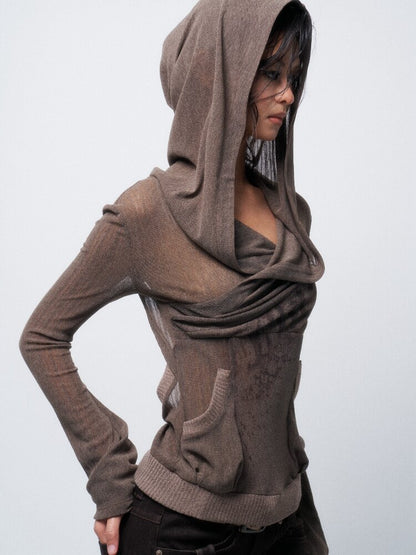 Two-Tone Crossover Print Hooded Top【s0000016062】