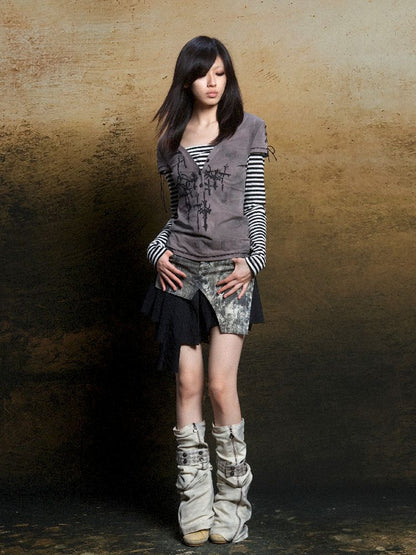 토템 크로스 인쇄 긴 슬리브 티셔츠 [S0000011819]