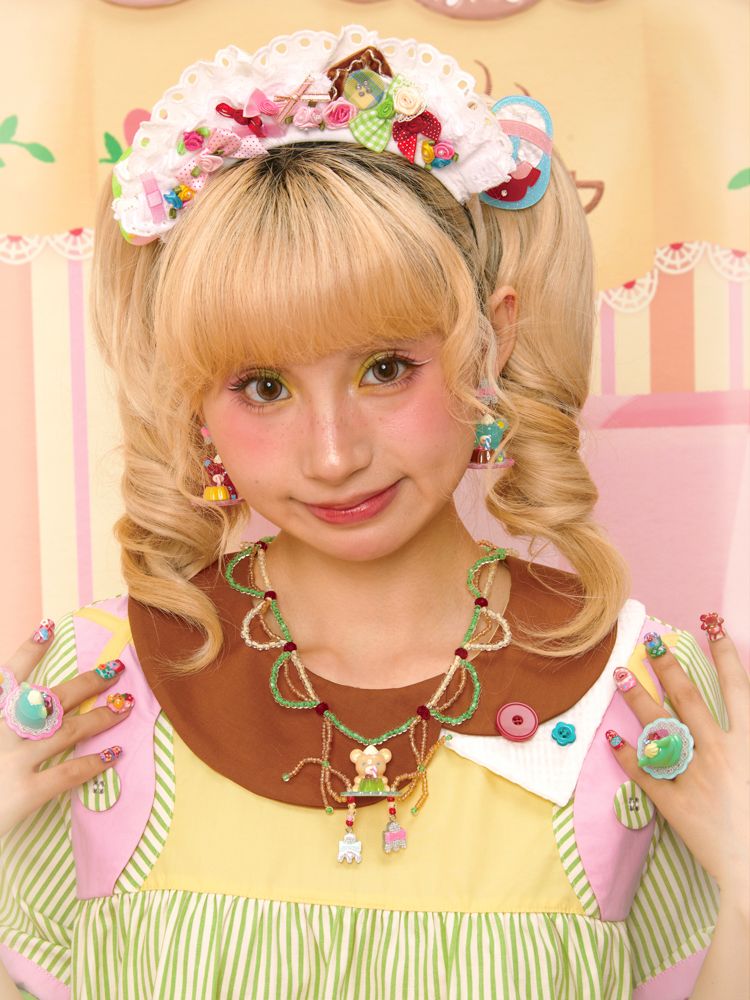 Pudding Bear Resin Beaded Creamy Necklace【s0000013355】