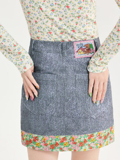 Denim Floral Patchwork Short Skirt【s0000018720】