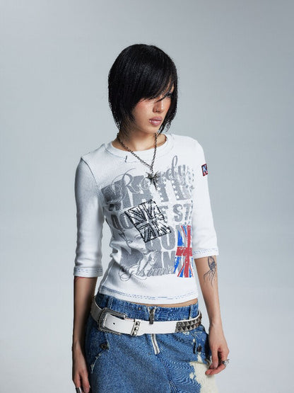 Asymmetrical Topstitch Mid Sleeve T【s0000016998】
