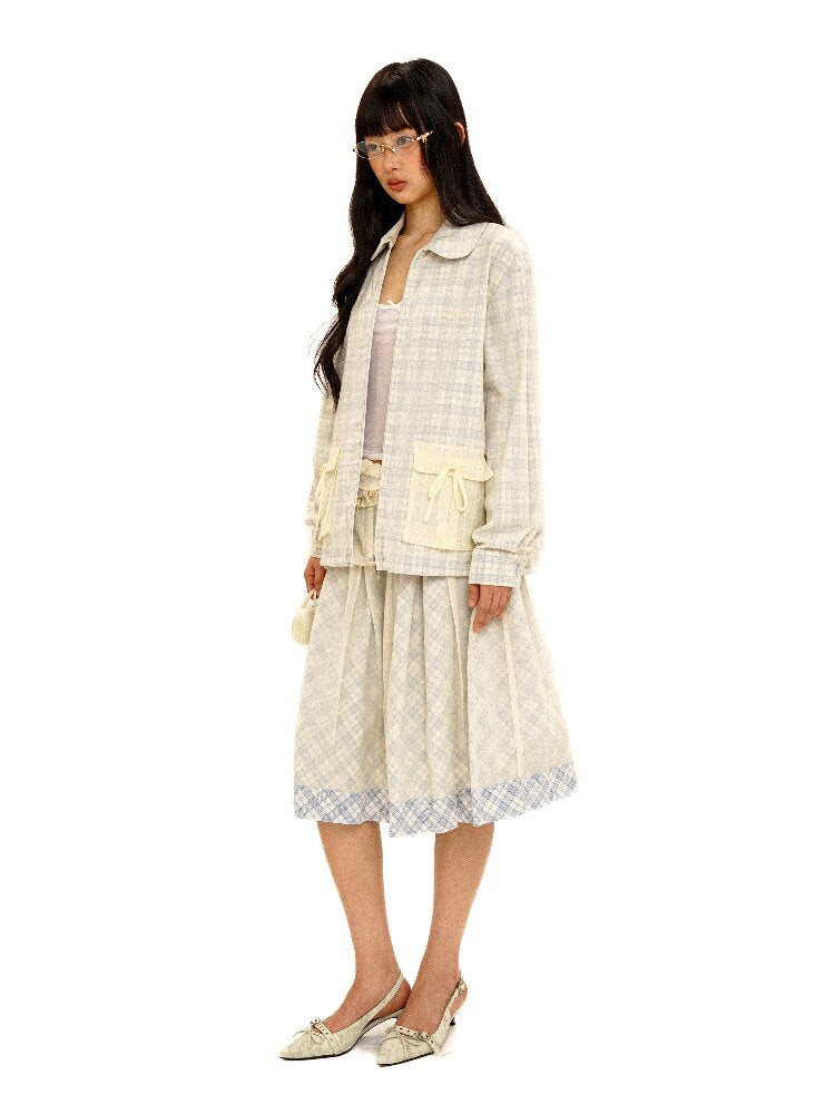 Thin Plaid Bow Spliced Skirt【s0000016087】
