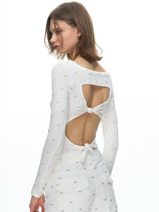 Bow Full Print Open Back Top【s0000015881】