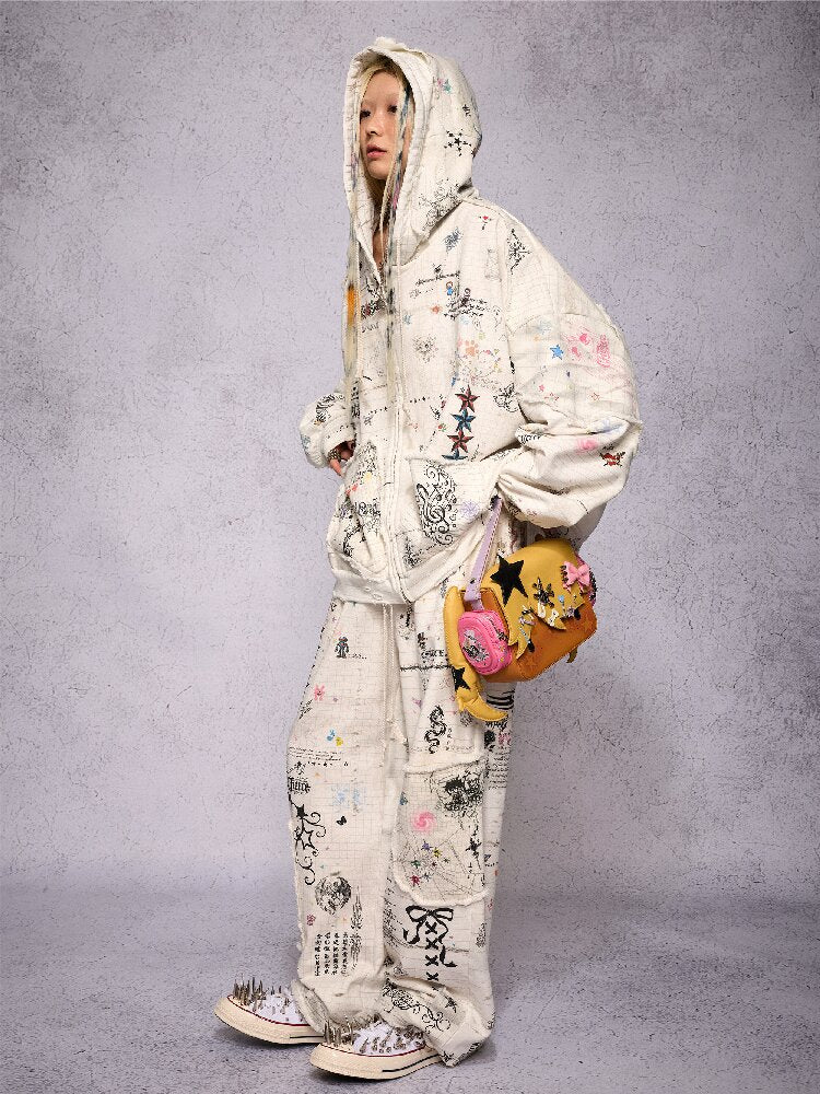Torn Manuscript Print Sweatshirt Jacket【s0000018735】