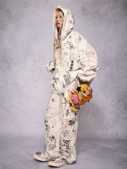 Torn Manuscript Print Sweatshirt Jacket【s0000018735】
