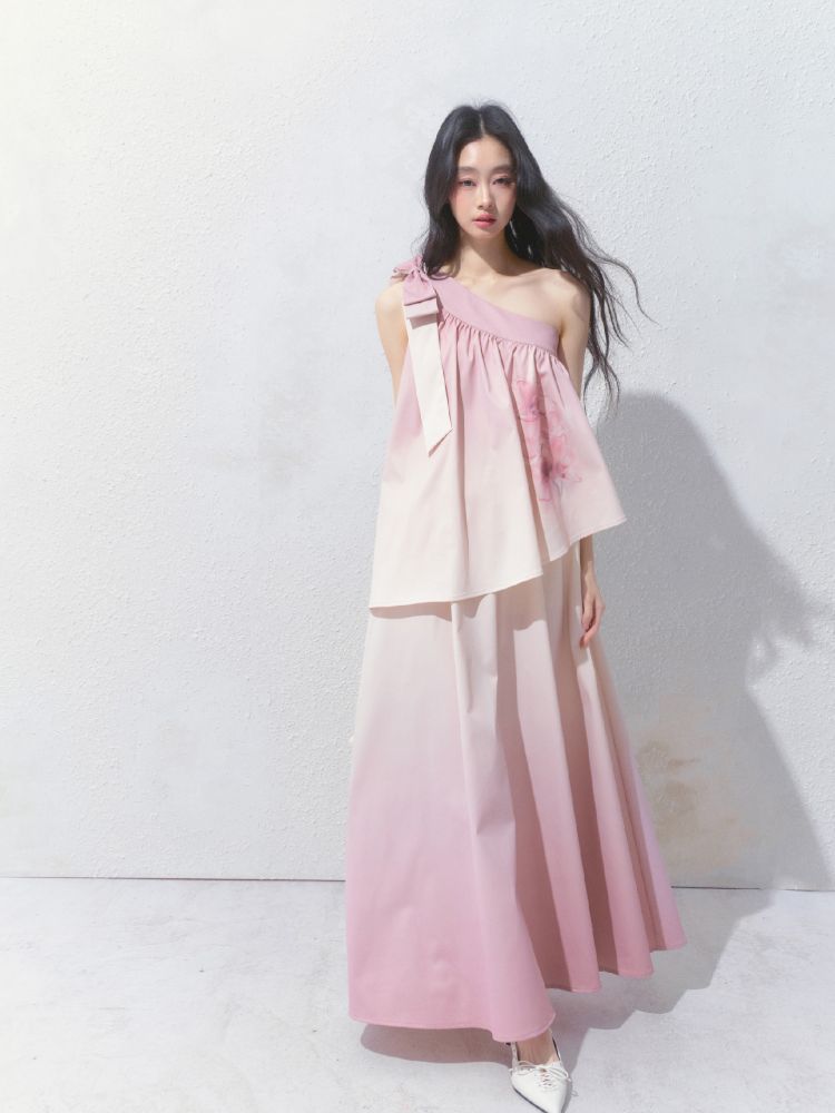 Slant Shoulder Niche Ambiance Dress【s0000012160】
