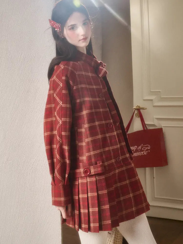 Red Check Coat Dress【s0000014328】