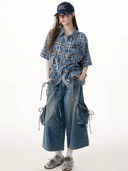 Blue Plaid Bow Preppy Style Shirt【s0000017308】