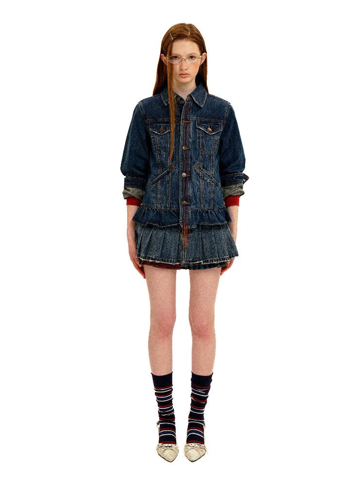 Vintage Denim Fringe Jacket Skirt【s0000016091】