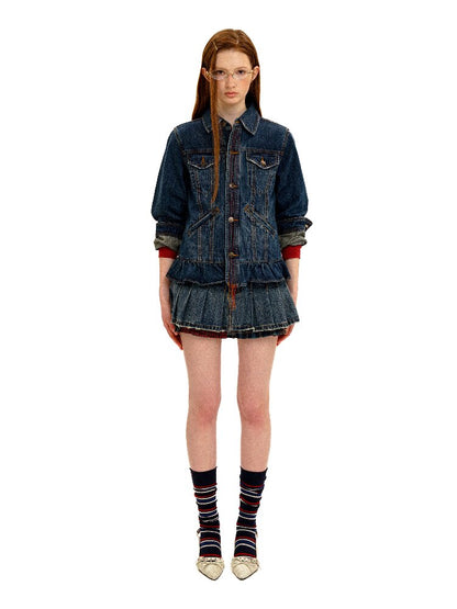 Vintage Denim Fringe Jacket Skirt【s0000016091】