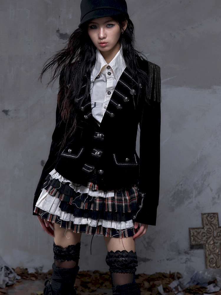 Waist-Defining Flocked Suit Jacket【s0000014458】