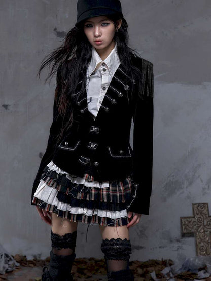 Waist-Defining Flocked Suit Jacket【s0000014458】