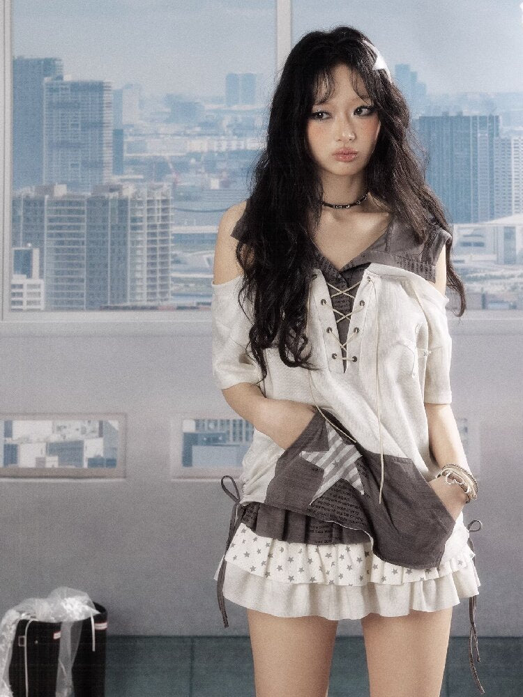 Hooded Tie Dye Five Pointed Star Top【s0000016536】