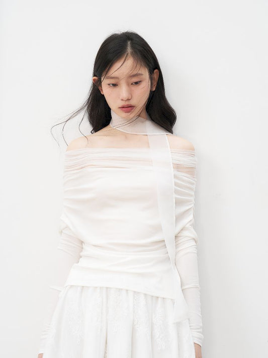 One Shoulder Top + Lace Embroidered Half Skirt【s0000011955】