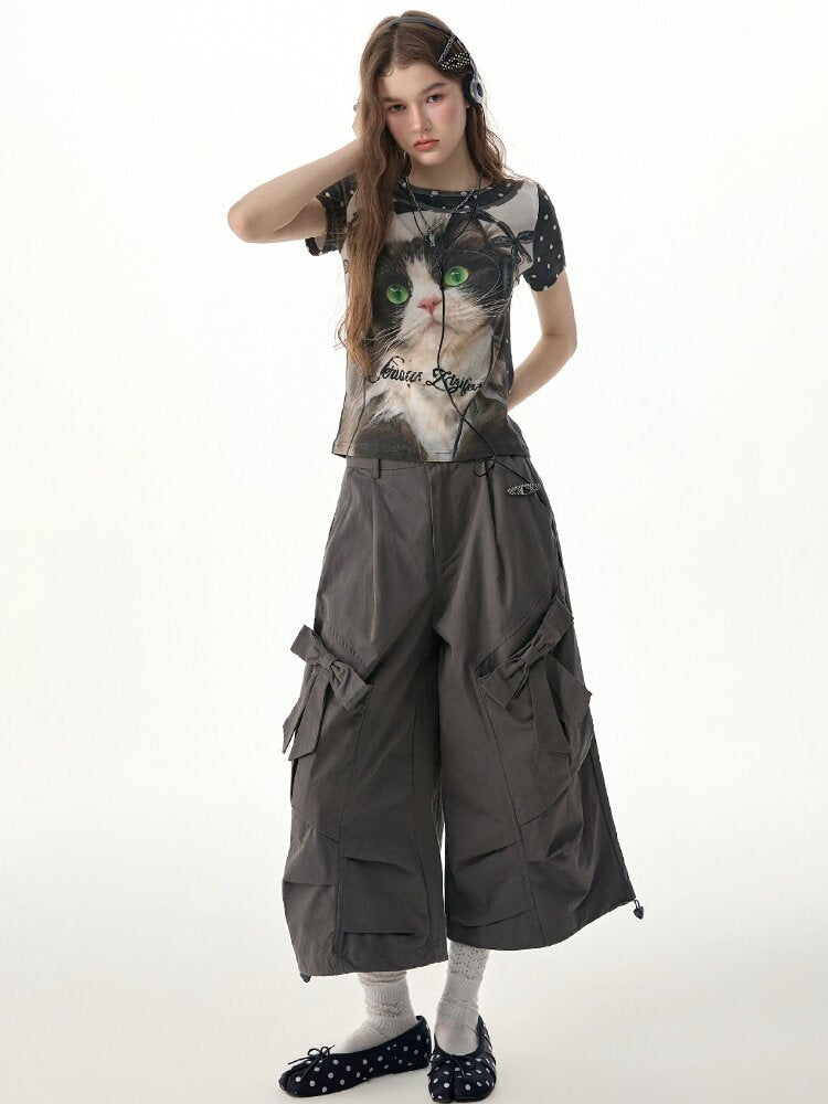 Vintage Polka Dot Cat Print T Shirt【s0000017312】