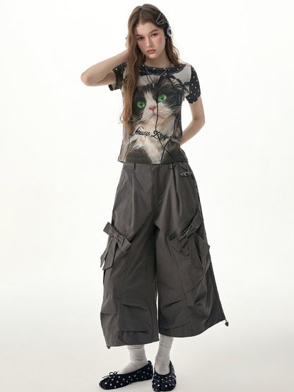 Vintage Polka Dot Cat Print T Shirt【s0000017312】