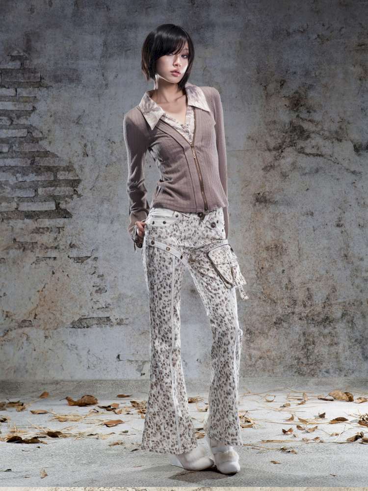 Straight-Leg Flared Low-Rise Pants【s0000014487】