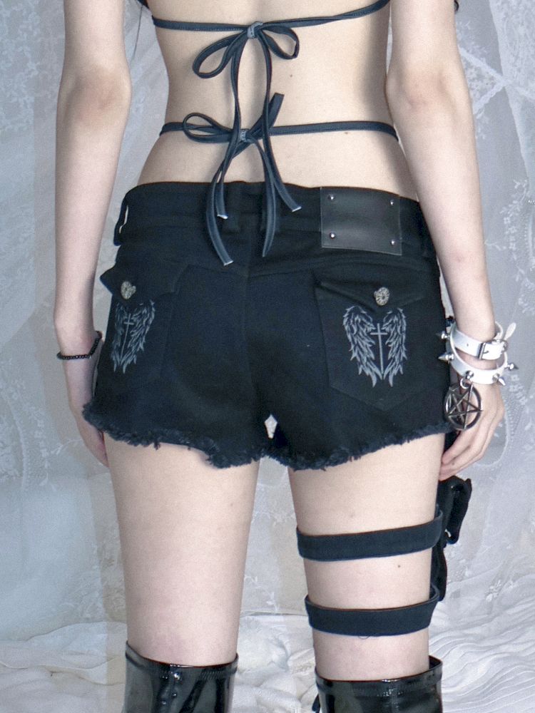 Studded denim shorts【s0000012697】