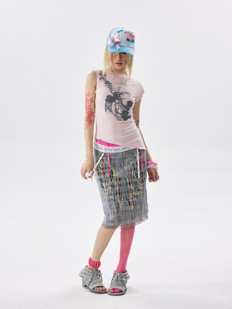 High Stretch Frayed Rhinestone T Shirt【s0000017643】