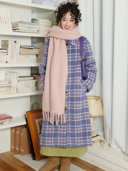 Plaid Long Purple Wool Coat【s0000013986】