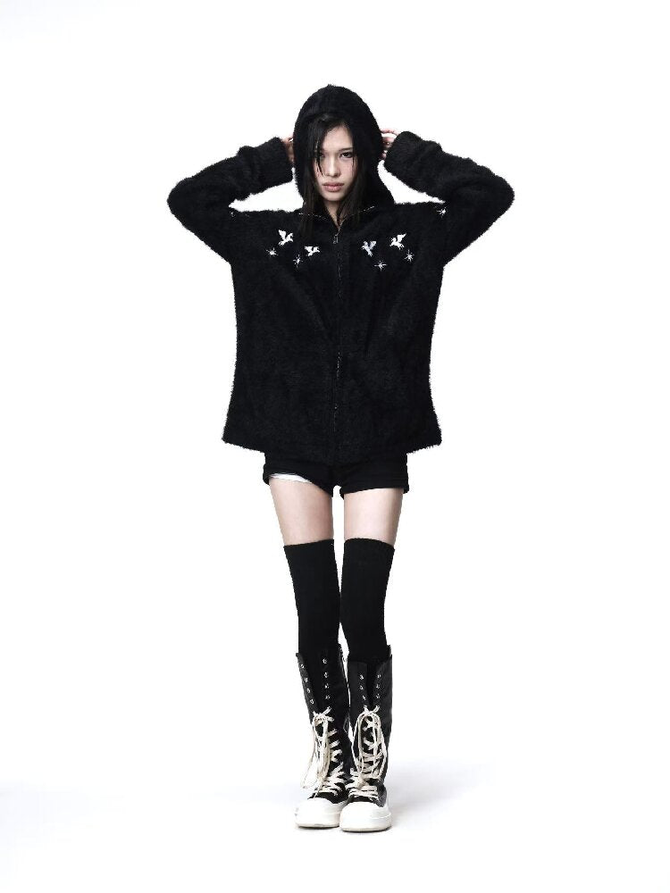 Pentagram Leather Mohair Hooded Jacket【s0000018202】