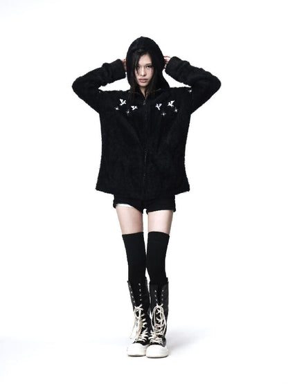 Pentagram Leather Mohair Hooded Jacket【s0000018202】