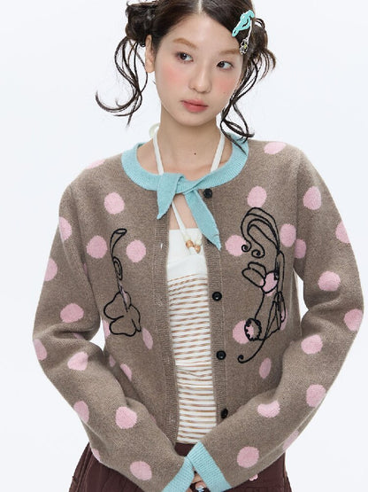 Contrasting Bow Polka Dot Sweater【s0000016382】
