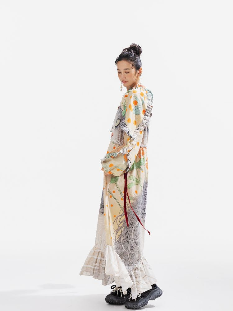 인쇄 된 길고 느슨한 드레스 [S0000011312]