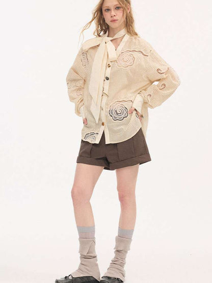 Strappy Bow Embroidered Shirt【s0000015410】