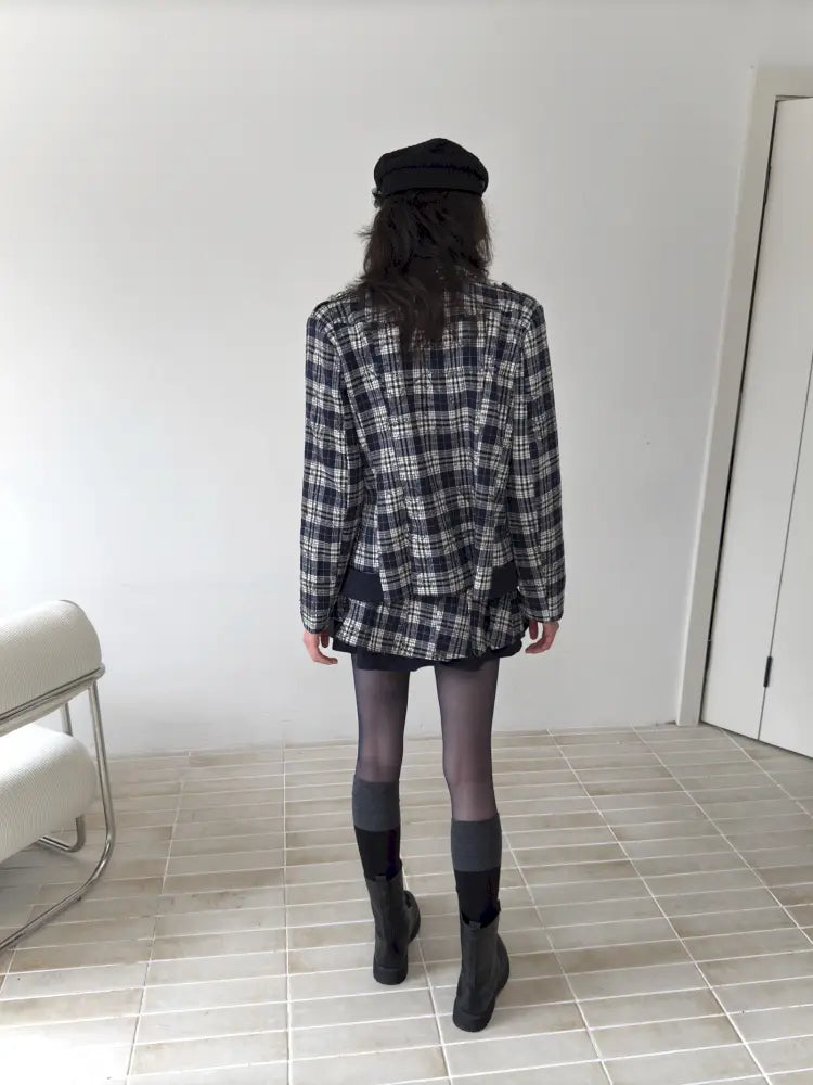 College Punk Badge Plaid Blazer【s0000014204】