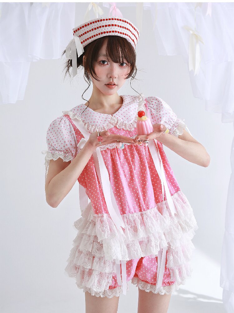 Pink Polka Dot Bow Inner Shirt【s0000016554】