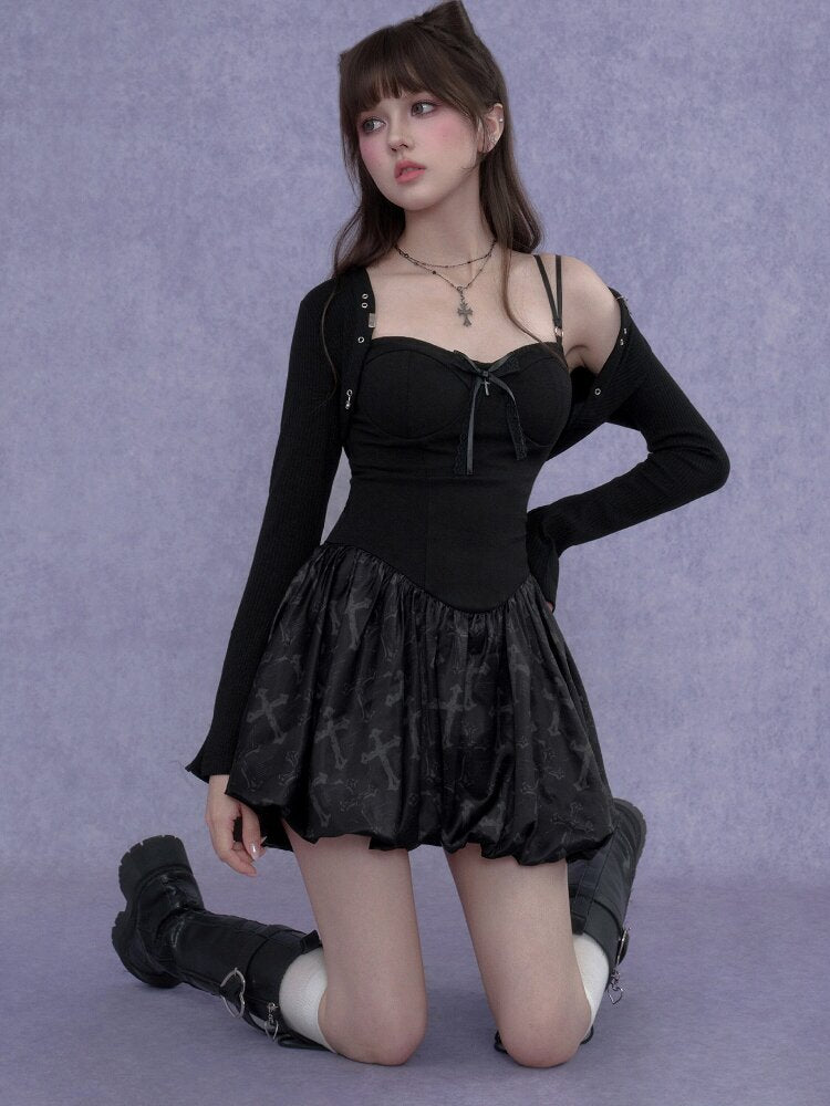 Cross Shaped Flower Bud Strap Dress【s0000017278】