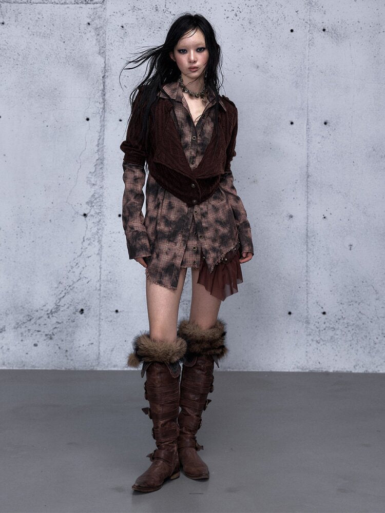 Check Knit Fake Two Piece Shirt【s0000015547】