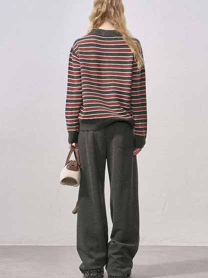 Cotton Wool Striped Polo Pullover【s0000015233】