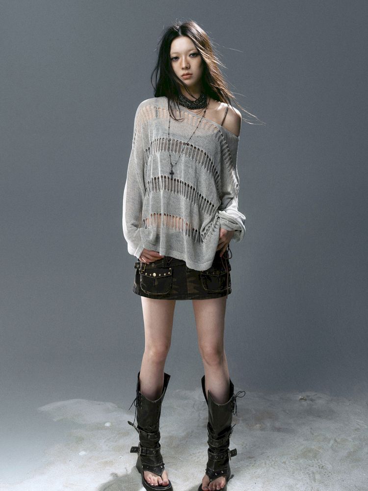 Raglan Cutout Knit Cowl Top【s0000012640】