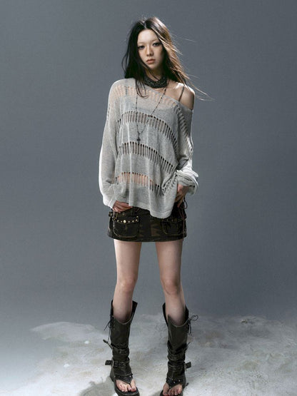 Raglan Cutout Knit Cowl Top【s0000012640】