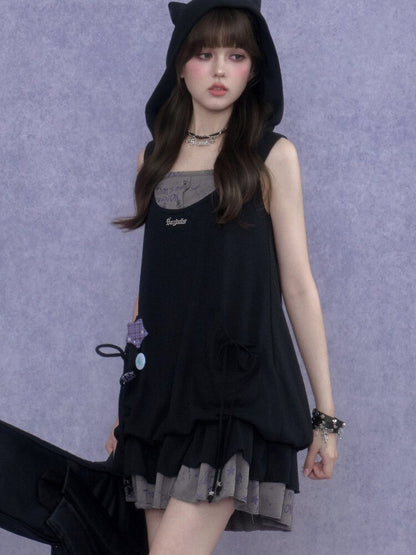 Doodle Print Cat Ear Two Piece Dress【s0000017288】