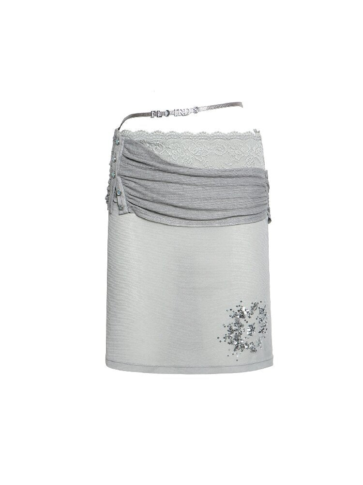 Lace Panelled Sequin Midi Skirt【s0000017022】