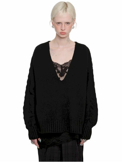 Deep V-Neck Loose Sweater【s0000011585】