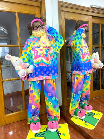 Y2K Niche Color Smiley Face Fleece Slacks【s0000014635】