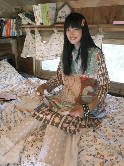 Color block print loose cake skirt【s0000012771】