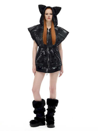 Cat-Ear Rock Punk Sleeveless Y2K Jacket【s0000014016】