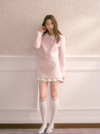 Doll Collar Short Jacket Flounce-Hem Bodycon Skirt【s0000014334】