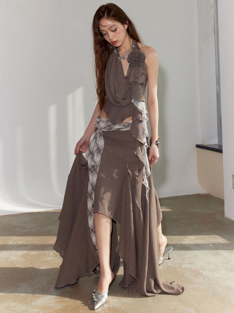 Swing Neck Vest Half Bodycon Skirt【s0000013217】