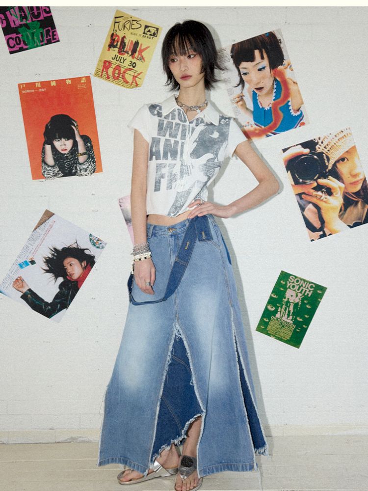 Irregular splicing denim back dress【s0000012431】