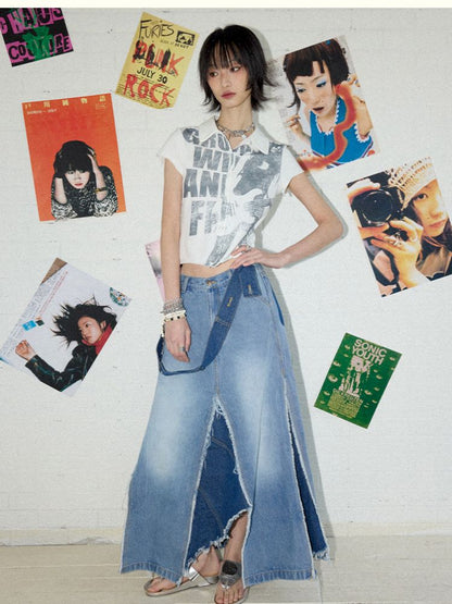 Irregular splicing denim back dress【s0000012431】