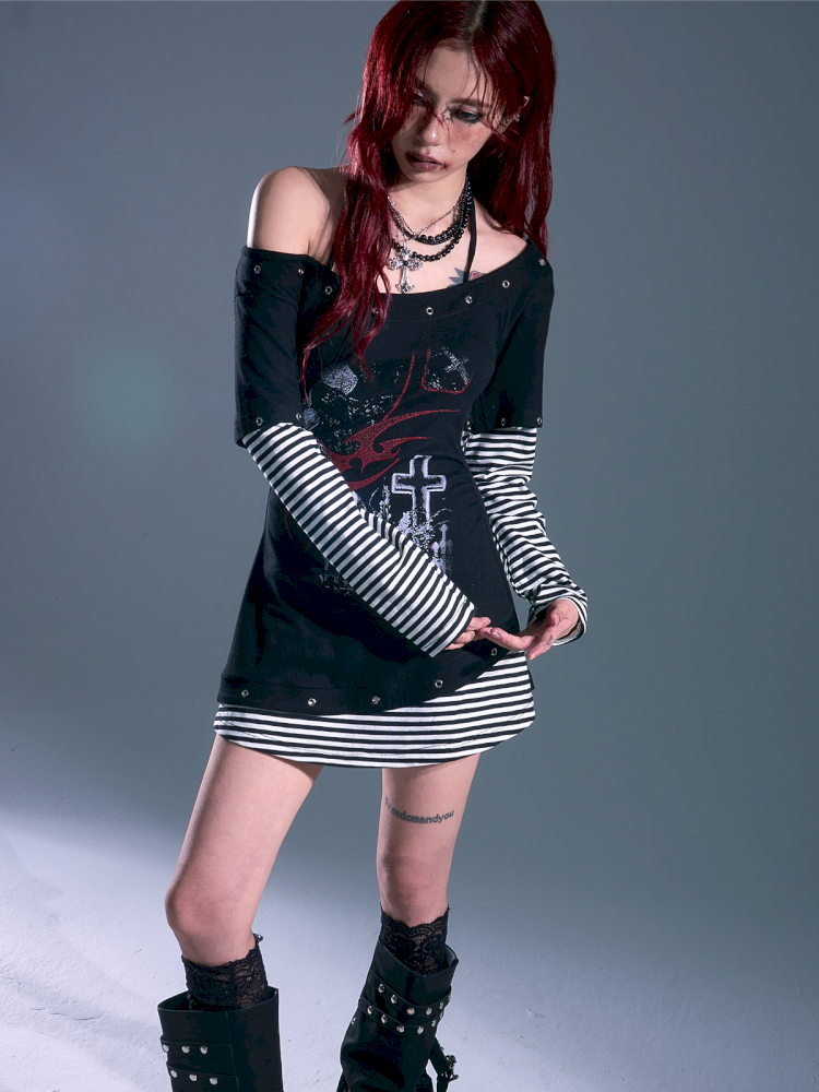 Slash Neck Slim Waisted Dresses t-shirt【s0000013694】