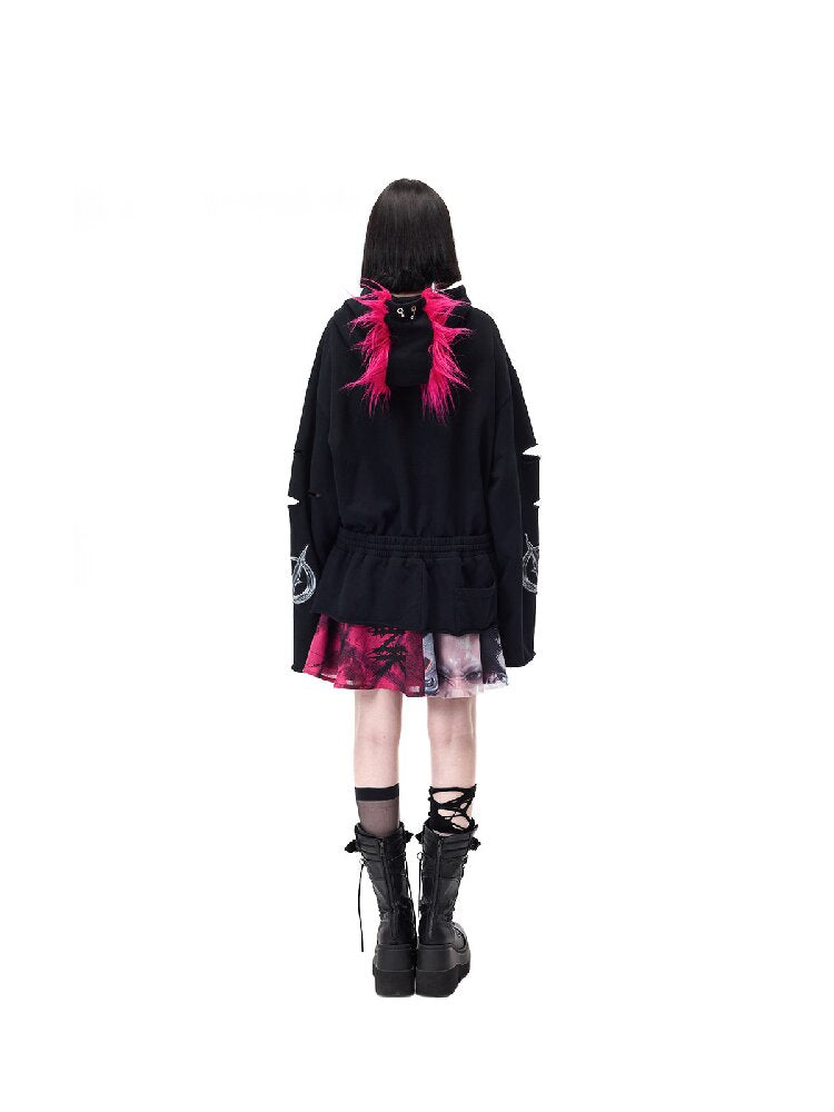 Riveted Hole Design Hooded Sweatshirt【s0000017728】